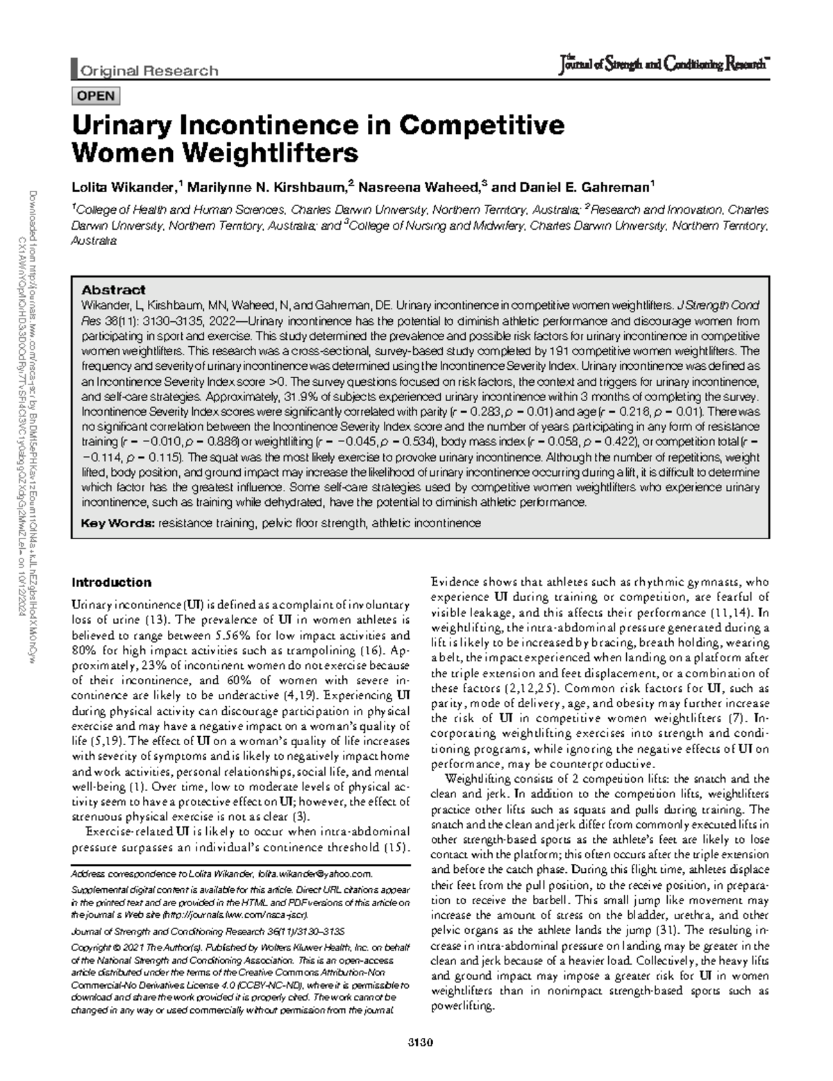 Urinary incontinence in competitive women - Original Research Urinary ...