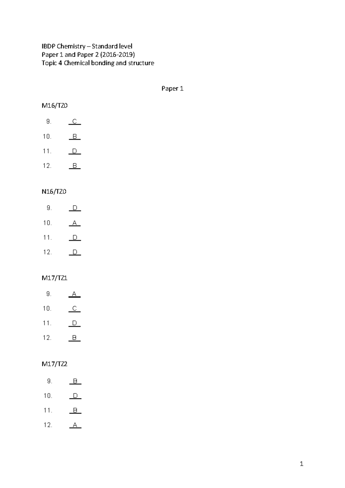 Topic 4 MS - practice materials - 1 IBDP Chemistry – Standard level ...