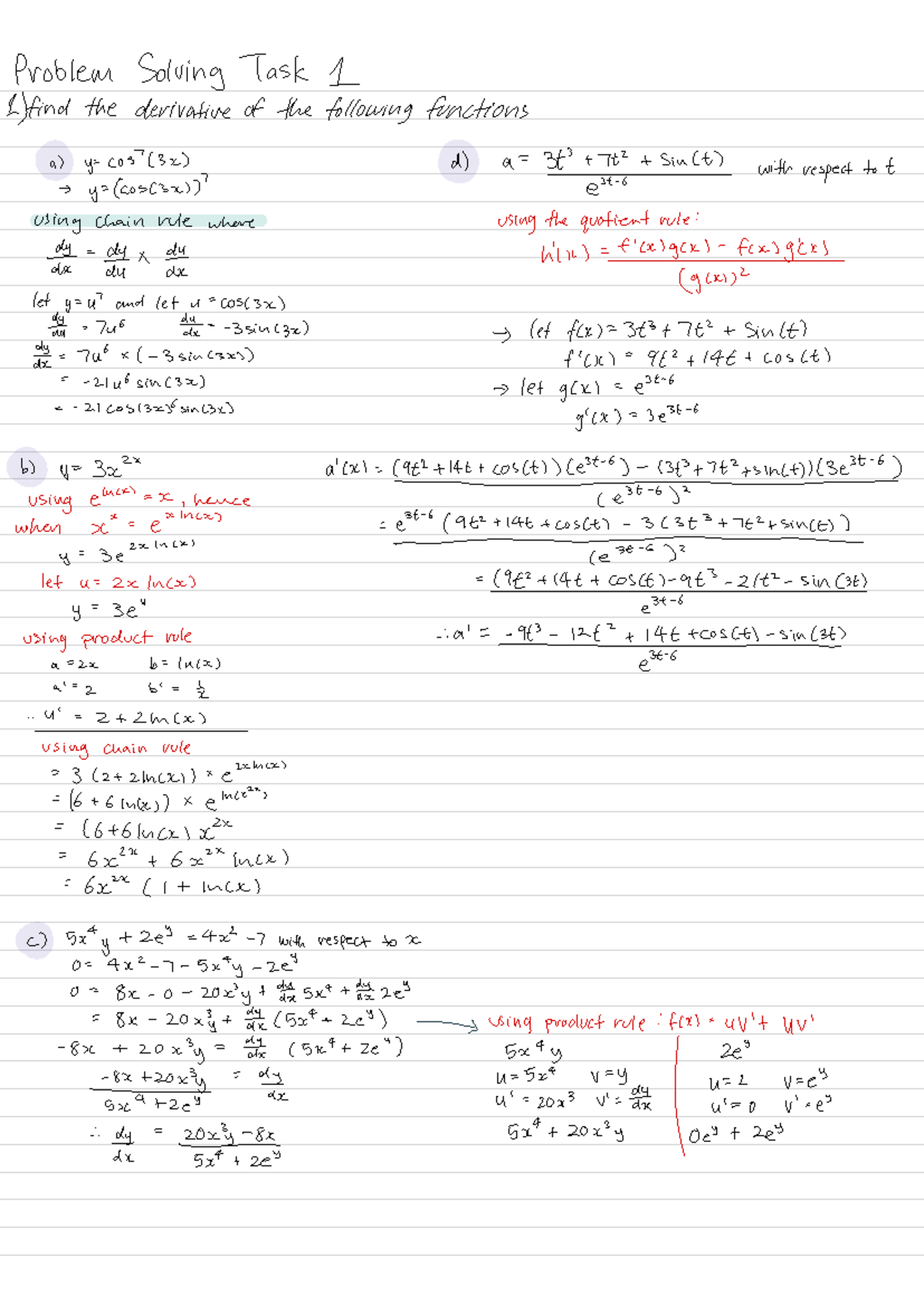 Annotated-pst1 - 37/40 - Problem Solving Task 1 1)find the derivative ...