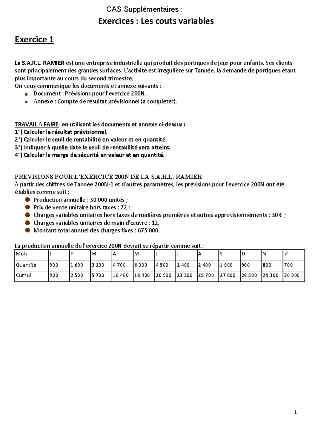 Cas supplementaires - osme - 1 Exercices : Les couts variables Exercice ...