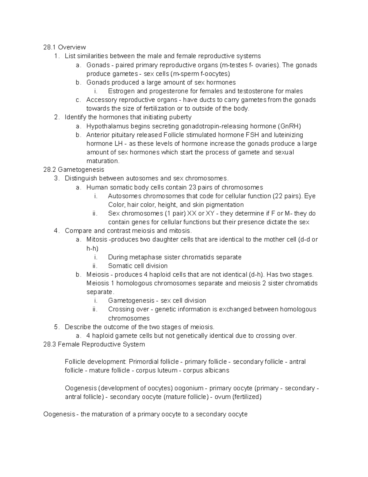 Chapter 28 Reproductive System - 28 Overview 1. List similarities ...