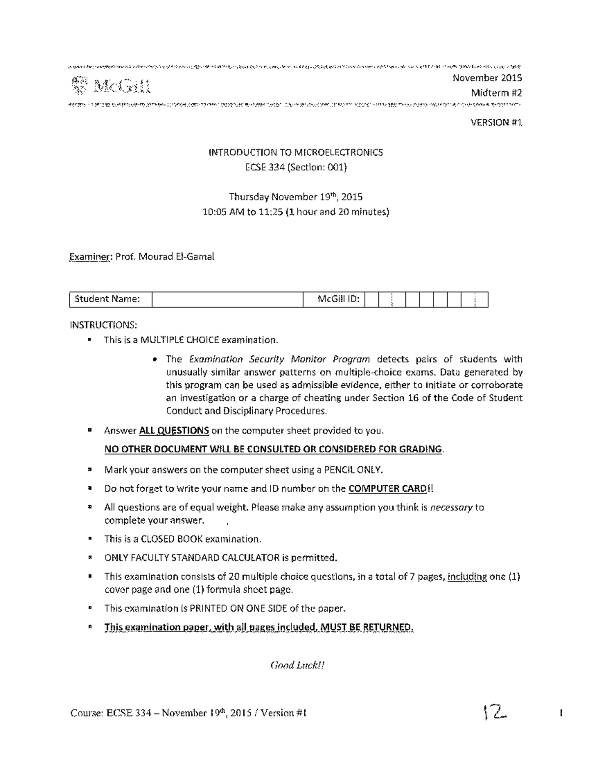 Midterm exam 2 19 November Fall 2015, questions and answers - - Studocu