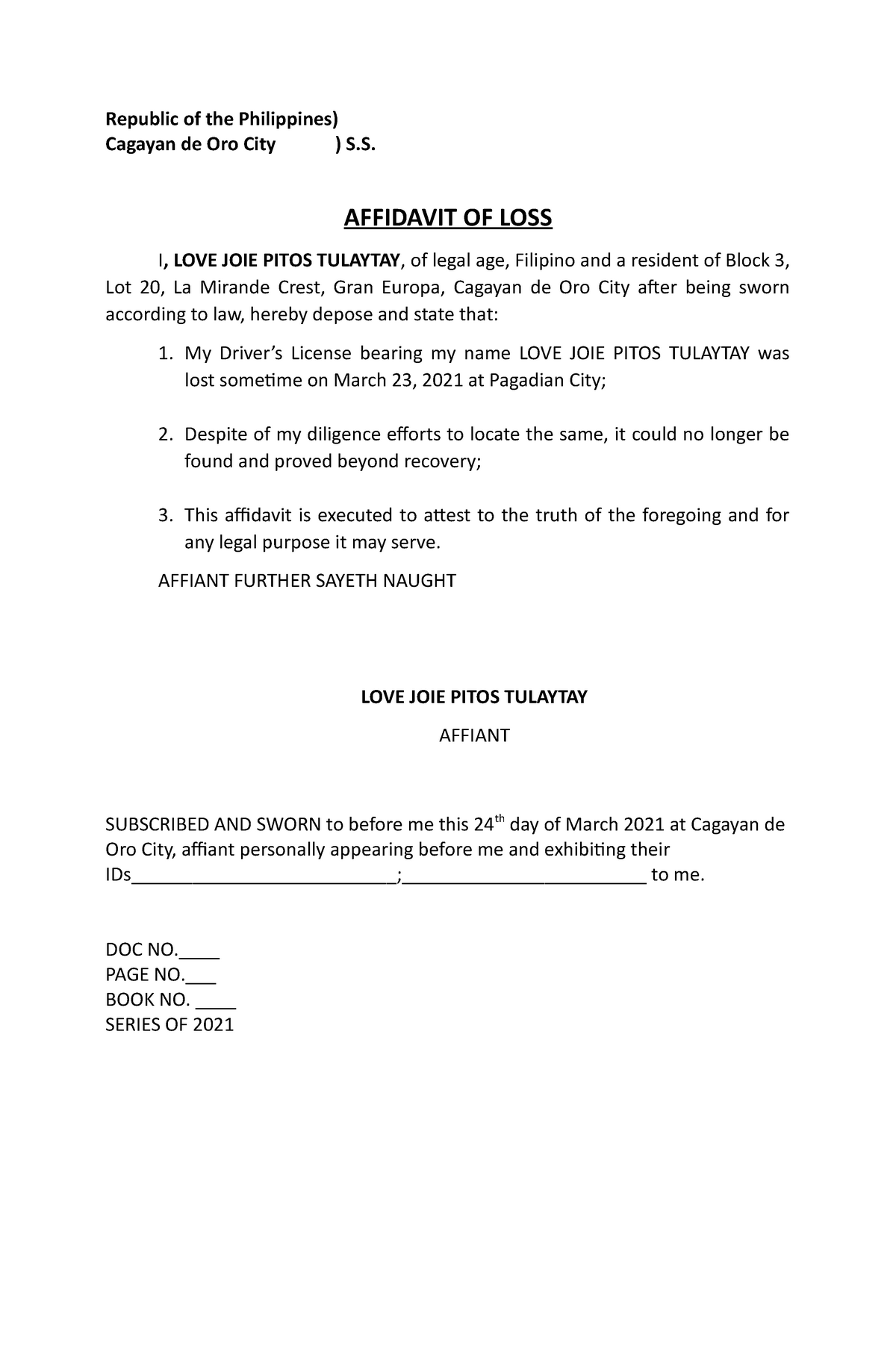 affidavit-of-loss-republic-of-the-philippines-cagayan-de-oro-city-s-affidavit-of-loss-i