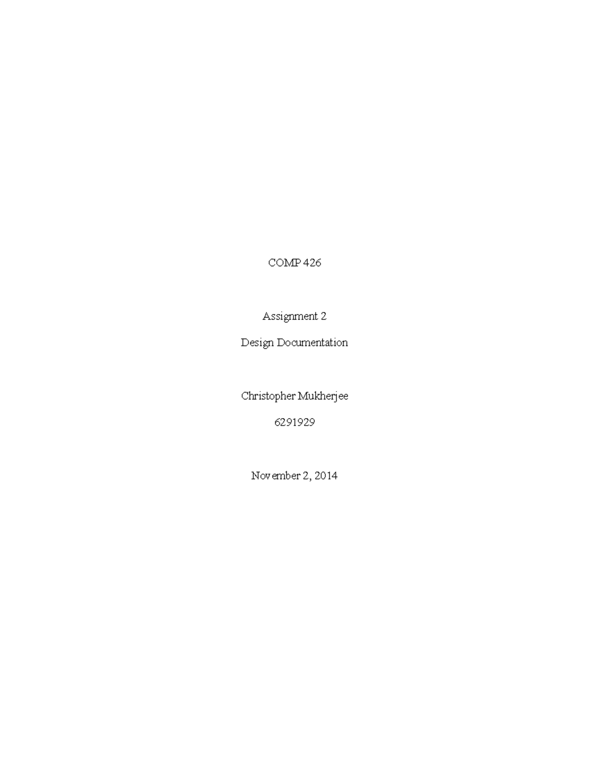 A2 Design Document - Assignment - COMP 426 Assignment 2 Design ...