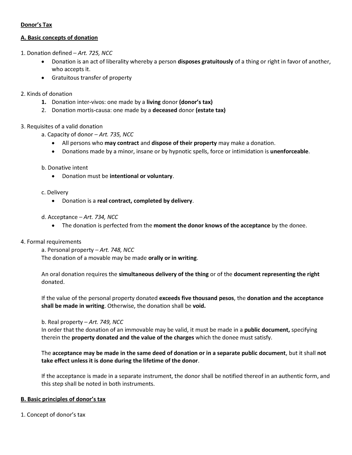 DONOR’S TAX reviewer - Donor’s Tax A. Basic concepts of donation ...