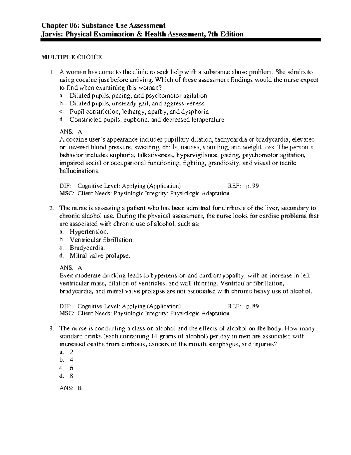 C6 - chapter 6 - Chapter 06: Substance Use Assessment Jarvis: Physical ...