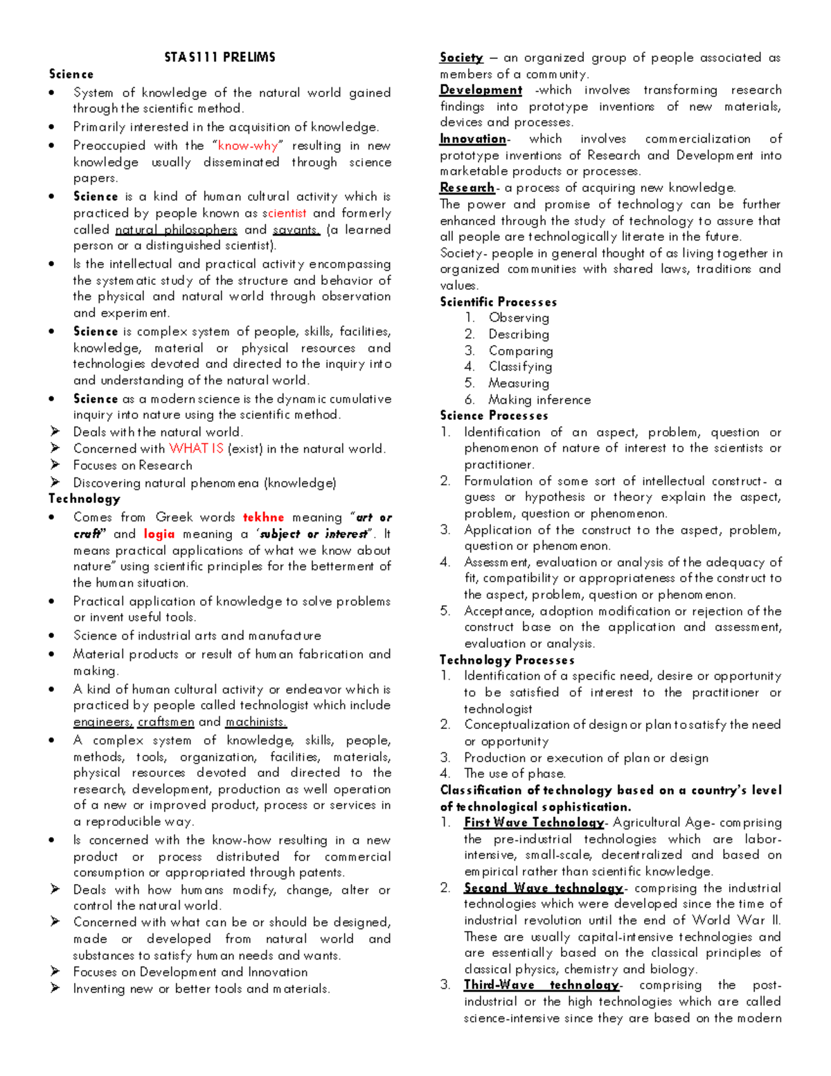 STAS111- Prelims - Gluck! - STAS111 PRELIMS Science System of knowledge ...