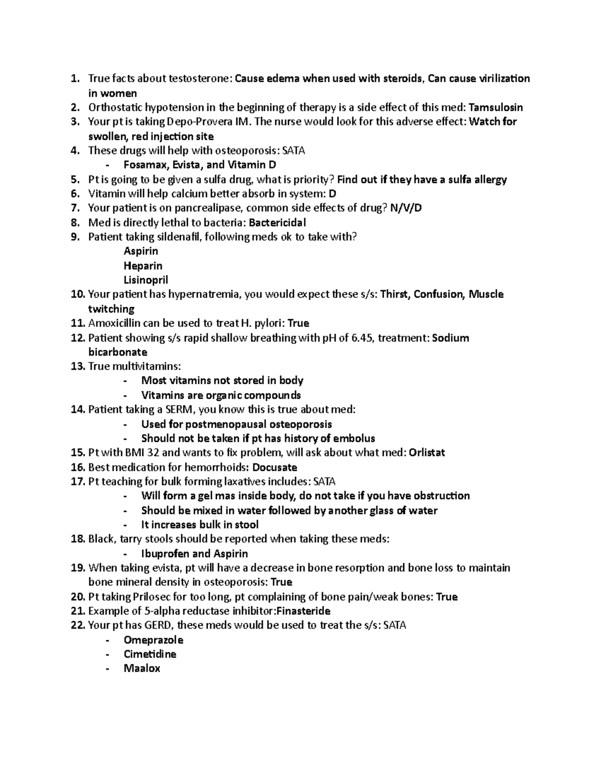 Pharm 4 - True facts about testosterone: Cause edema when used with ...