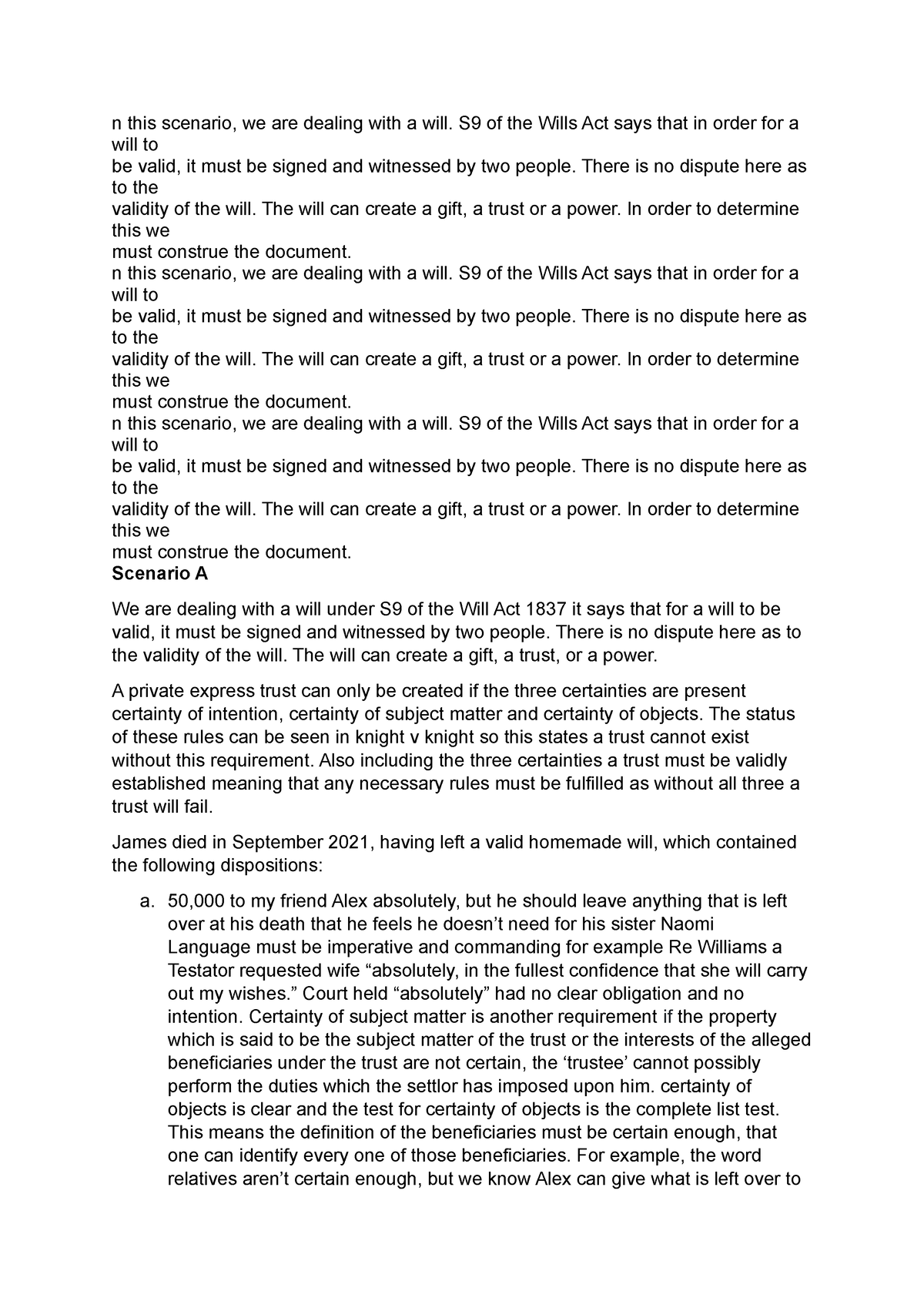 Exam Finished - Equity - N This Scenario, We Are Dealing With A Will ...