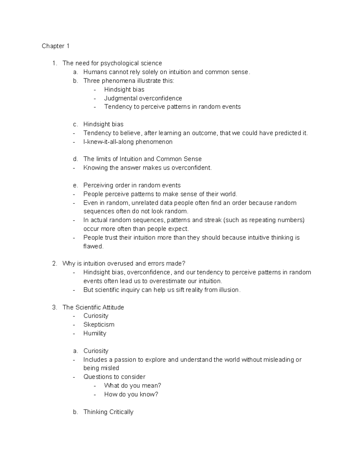 PSY1101 - Lecture Notes 1 - Chapter 1 The Need For Psychological ...