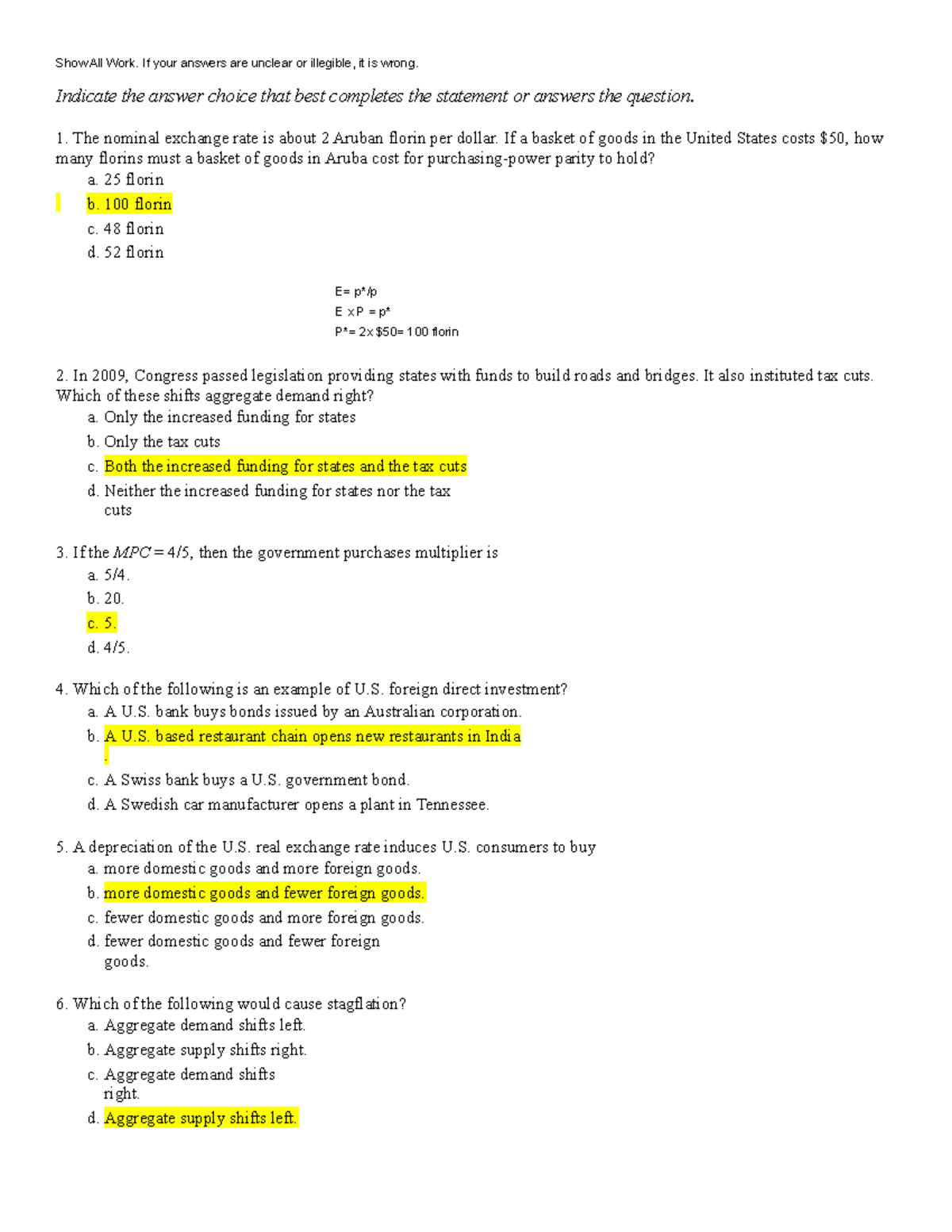 Practice final - n/a - Indicate the answer choice that best completes ...