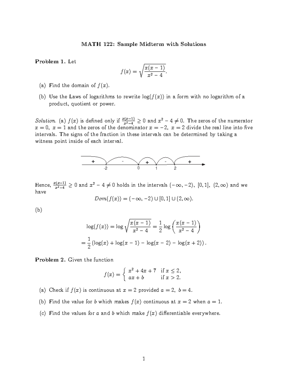Sample Midterm Fall 2008 - MATH 122: Sample Midterm with Solutions ...
