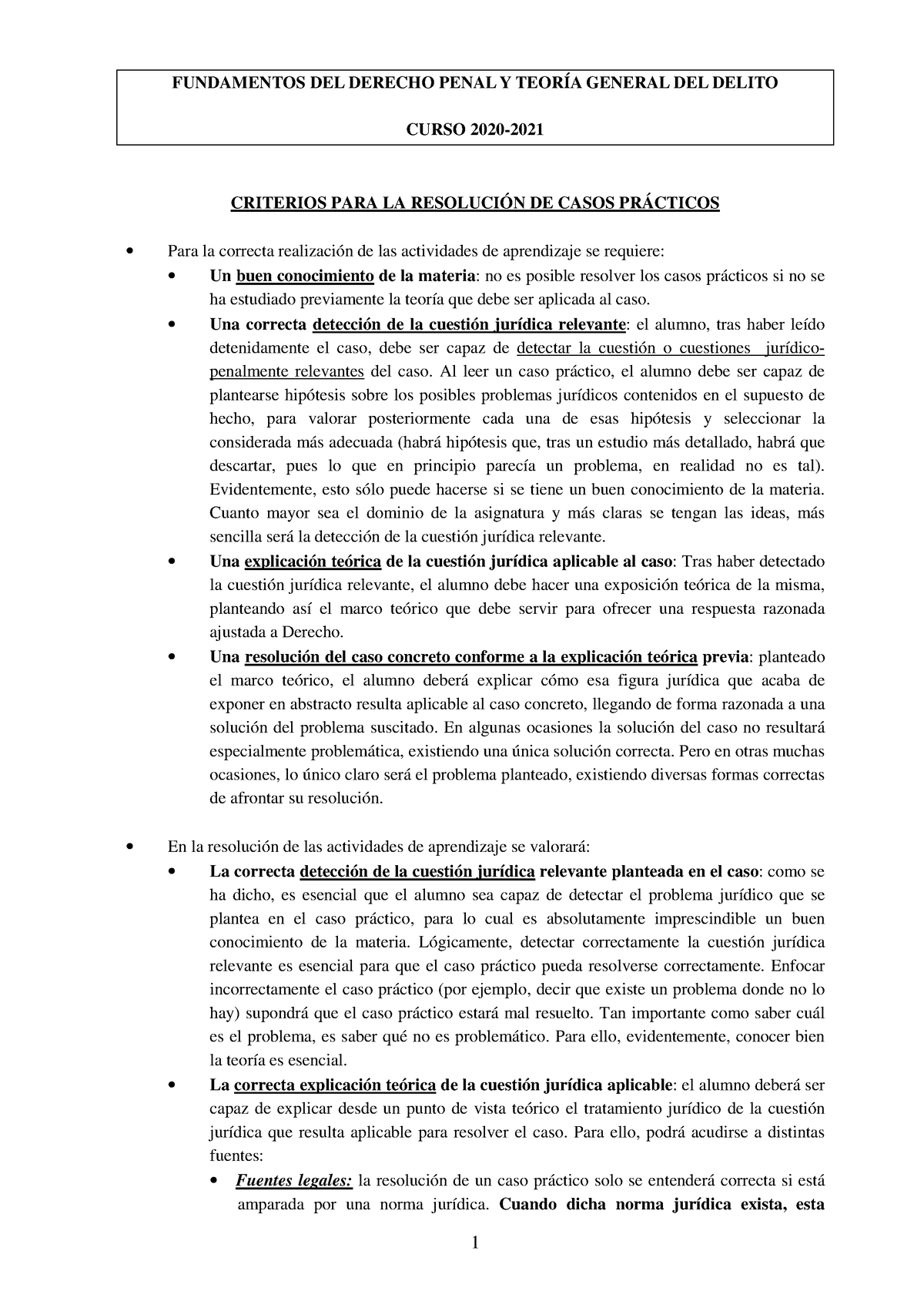 Técnica De Resolución De Casos Prácticos Fundamentos Del Derecho Penal Y TeorÍa General Del 6828