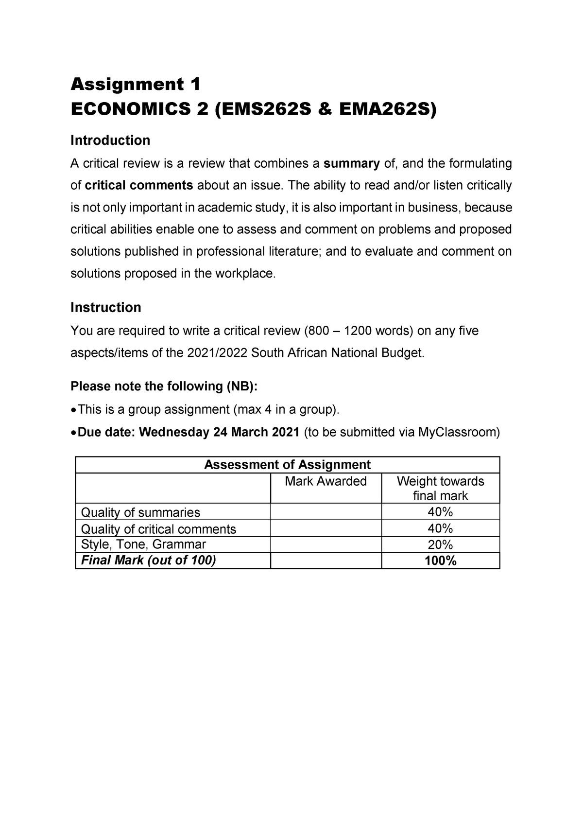 national budget essay