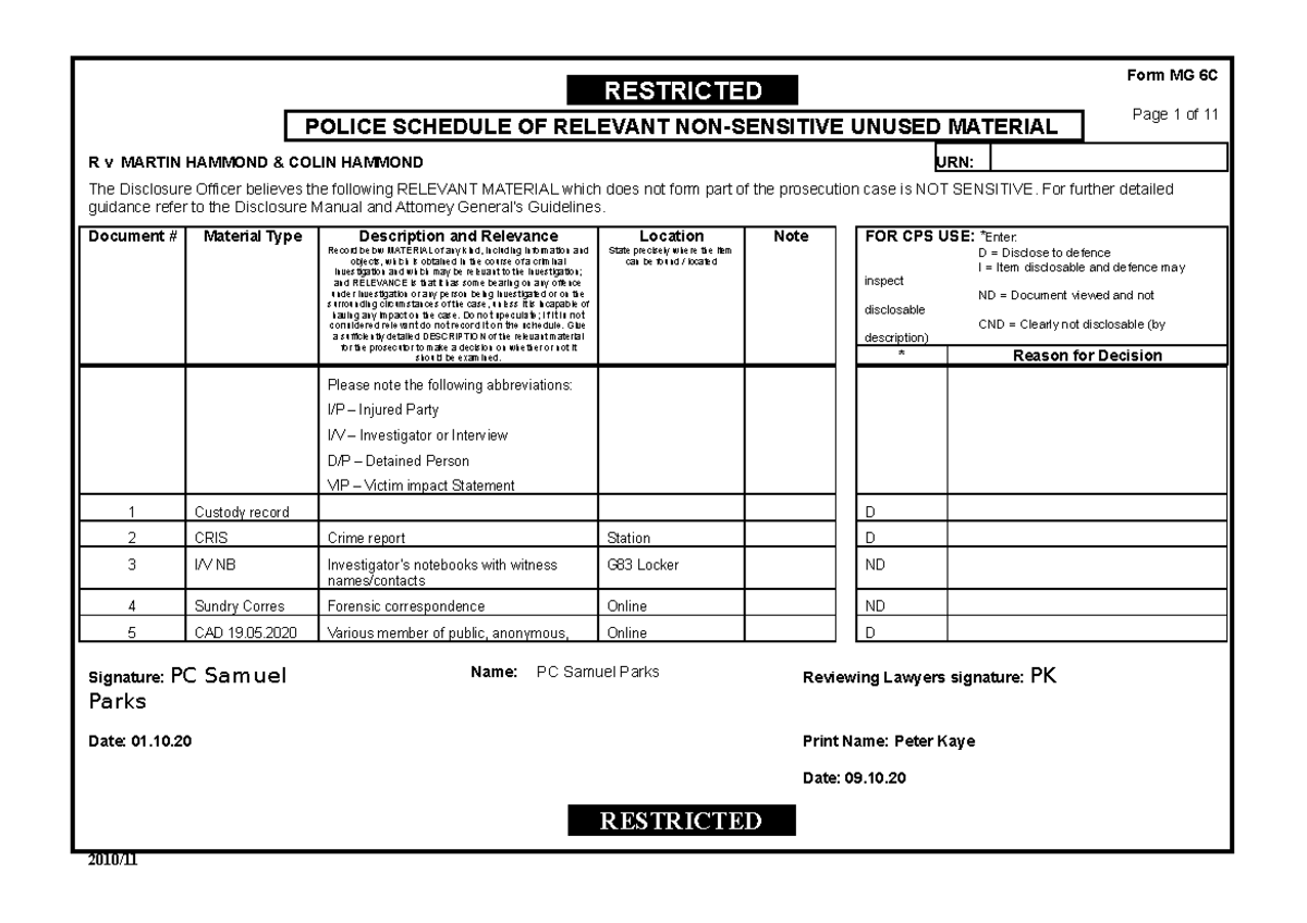 second-unused-materials-schedule-restricted-police-schedule-of