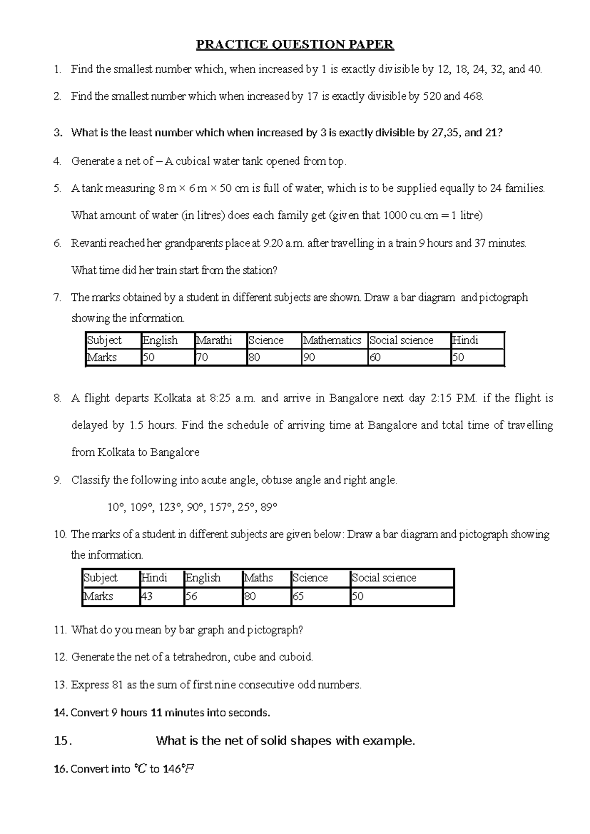 Practice Question Paper - PRACTICE QUESTION PAPER Find the smallest ...