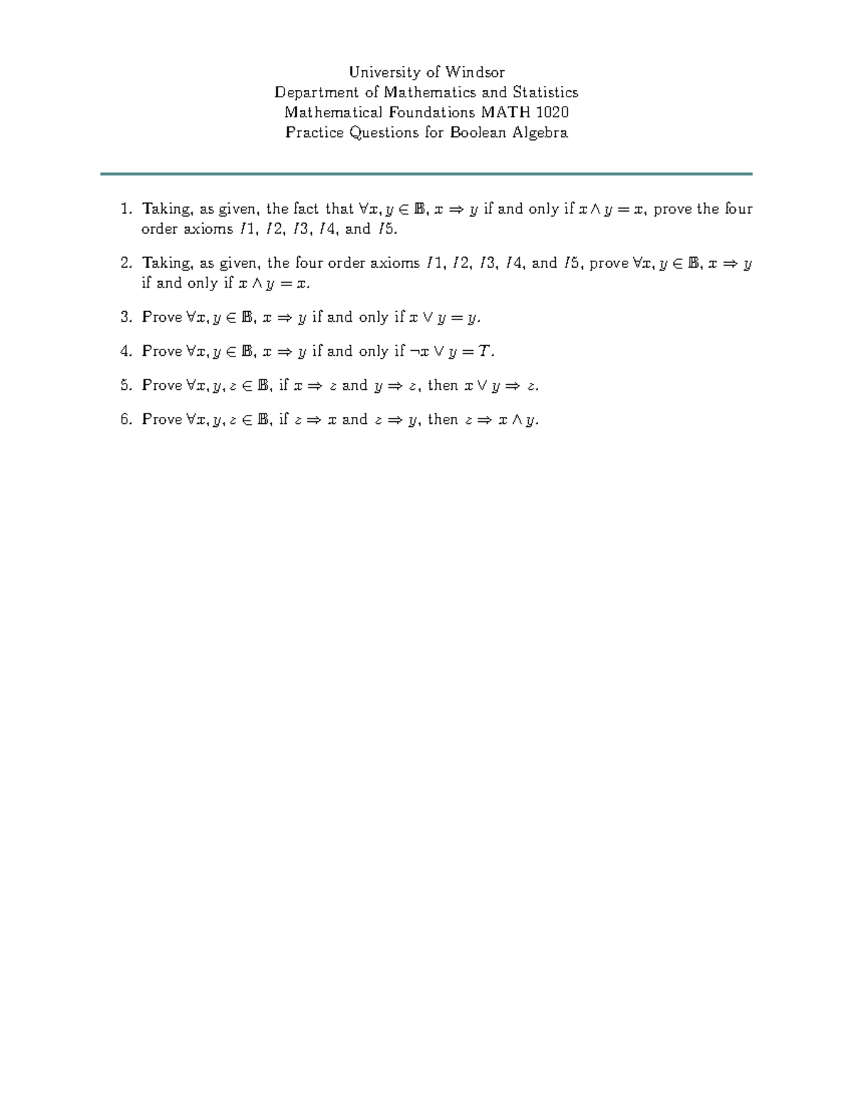 Boolean algebra questions university of windsor department of