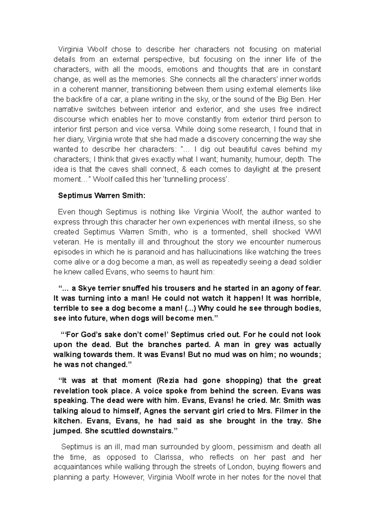 Mrs Dalloway analysis Virginia Woolf chose to describe her characters