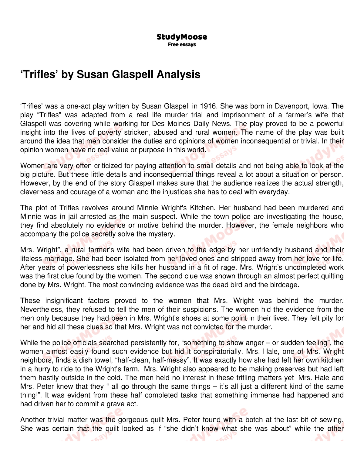 trifles analytical essay