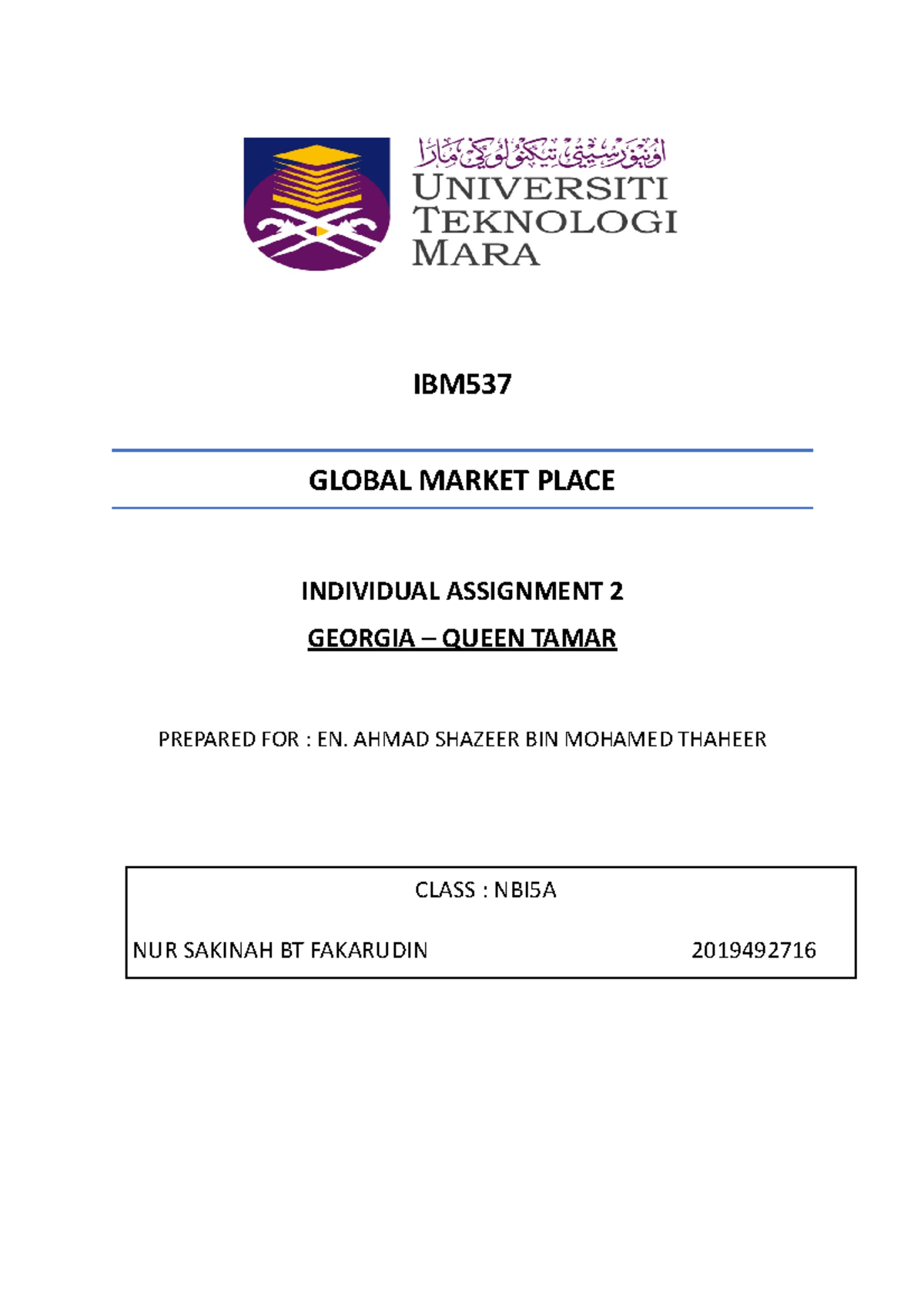 IBM537 Individual Assignment - IBM GLOBAL MARKET PLACE INDIVIDUAL ...