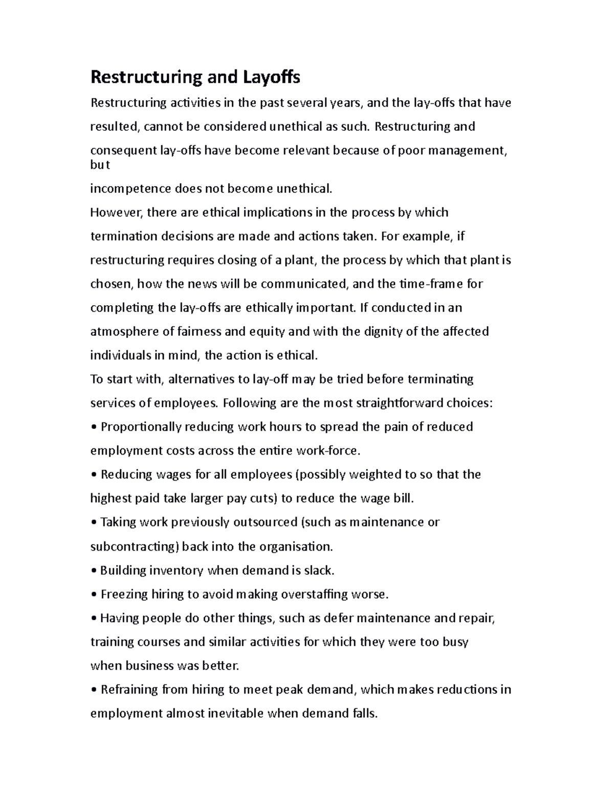 Restructuring and Layoffs notes - Restructuring and Layoffs ...