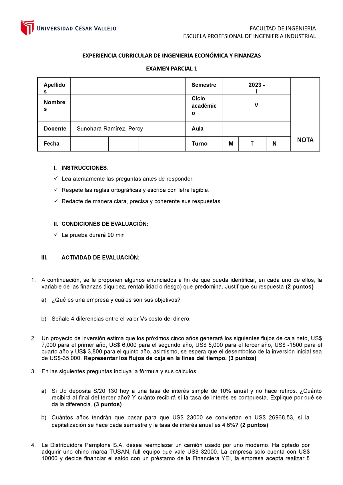 Examen Parcial - FACULTAD DE INGENIERIA ESCUELA PROFESIONAL DE ...