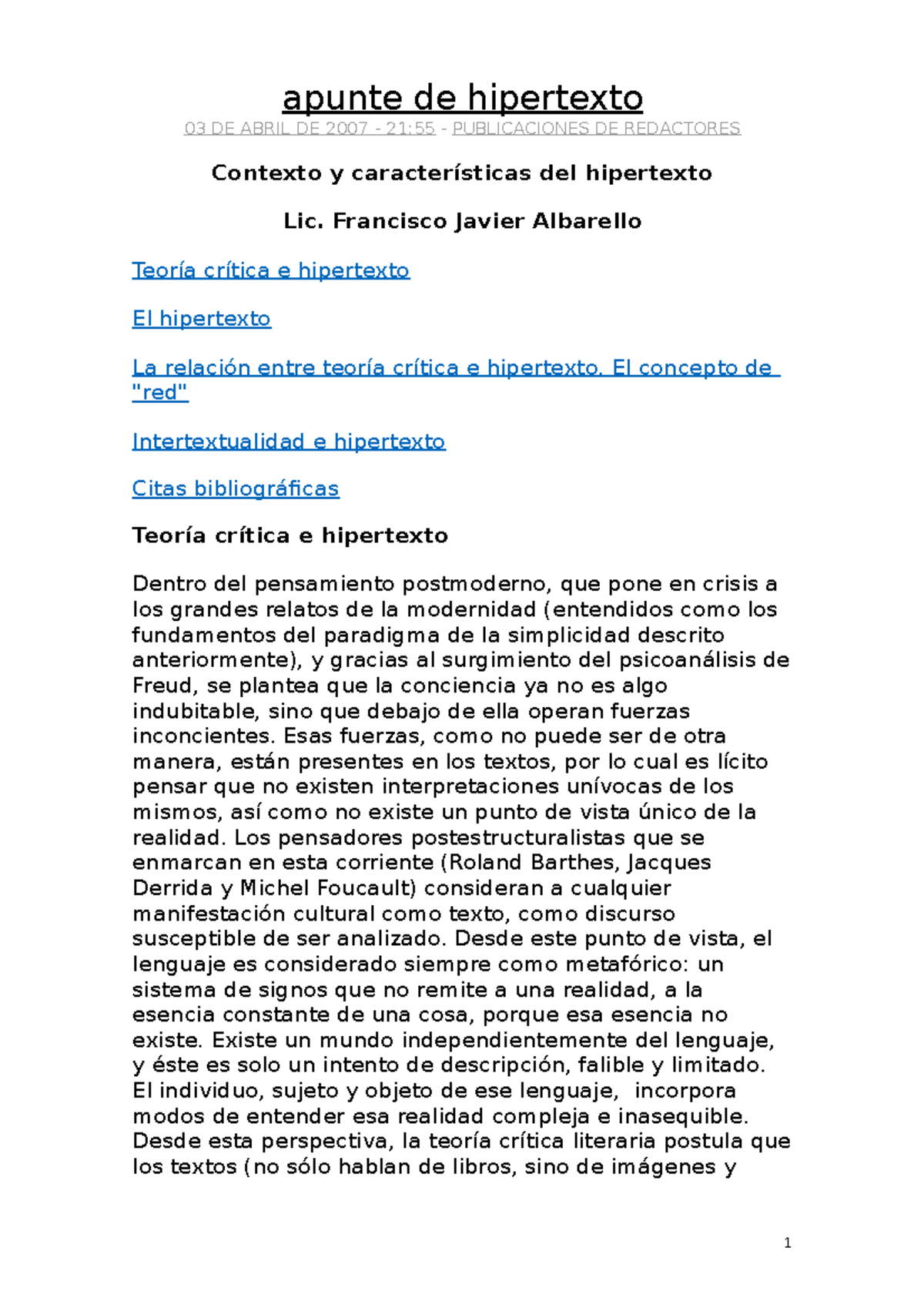 Apunte De Hipertexto El Concepto Del Hipertexto - Apunte De Hipertexto ...