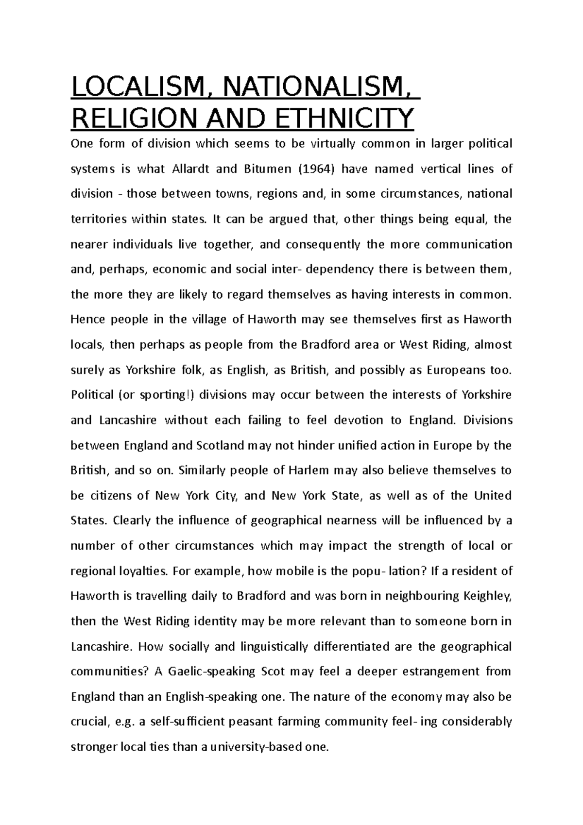 Localism, Nationalism, Religion AND Ethnicity - LOCALISM, NATIONALISM ...
