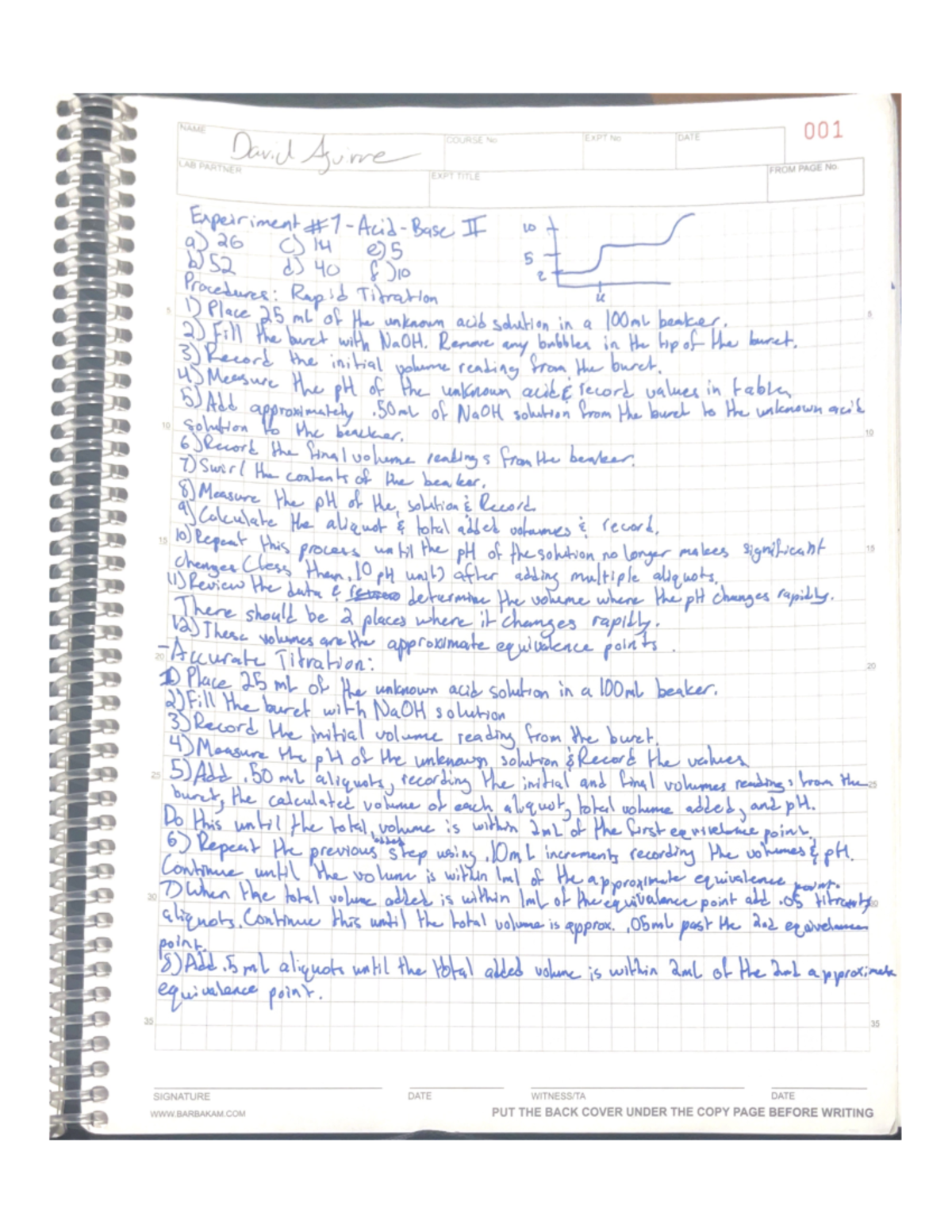 Acid and bases 1 - lab-notebook upload - NAME 001 COURSE No EXPT No ...