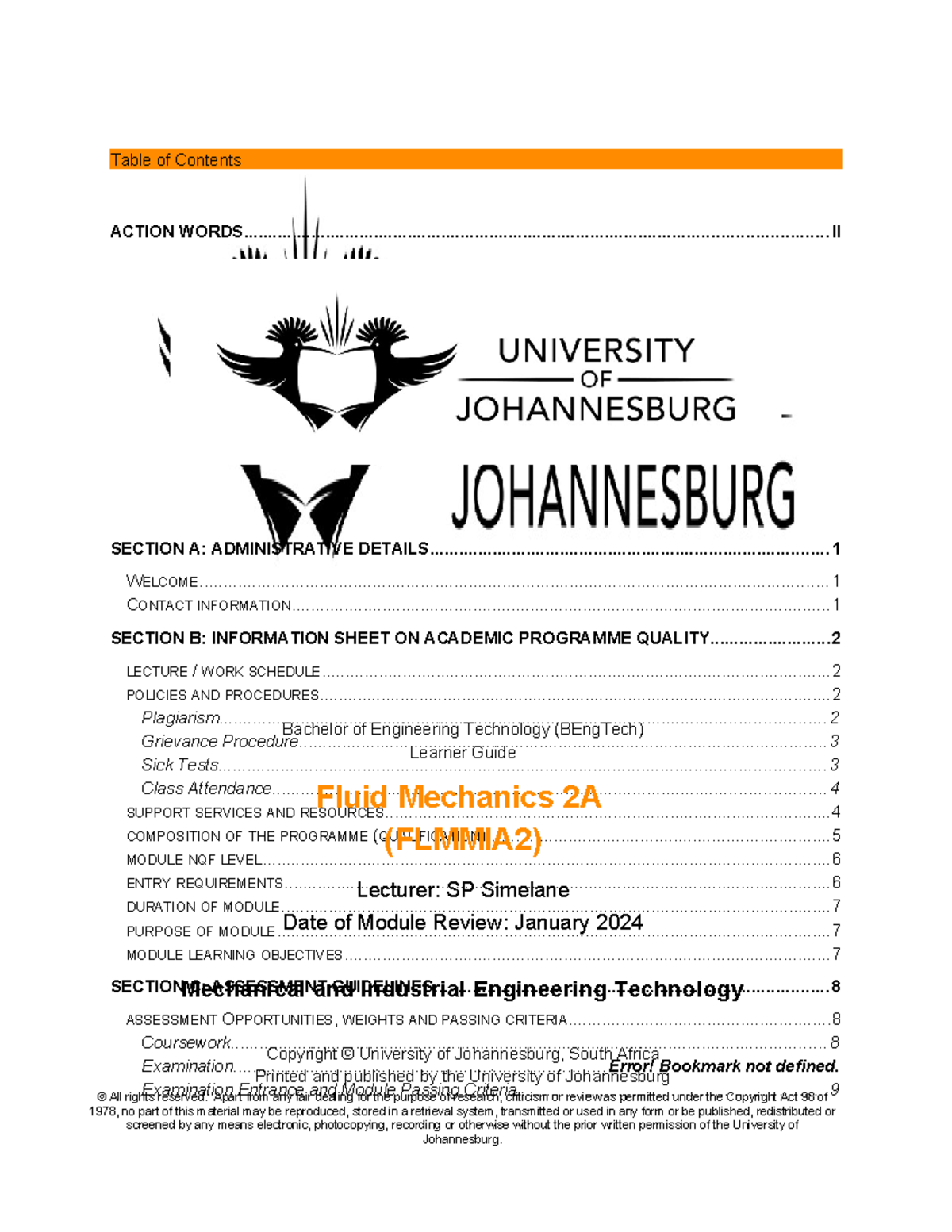 Learner Guide for Fluid Mechanics 2A - Flmmia 2 - Table of Contents ...