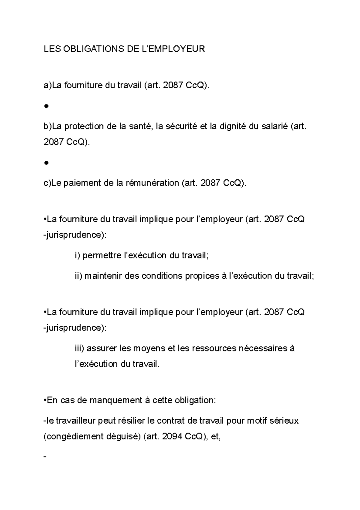 LES Obligations DE L’ Employeur - LES OBLIGATIONS DE L’EMPLOYEUR A)La ...