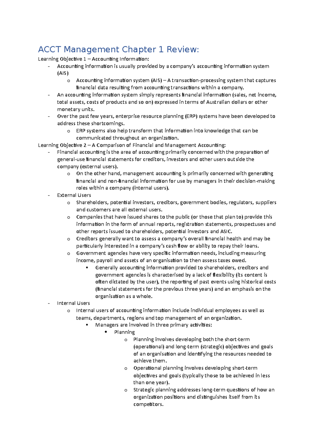 ACCT Managment Chapter 1 Notes - ACCT Management Chapter 1 Review ...