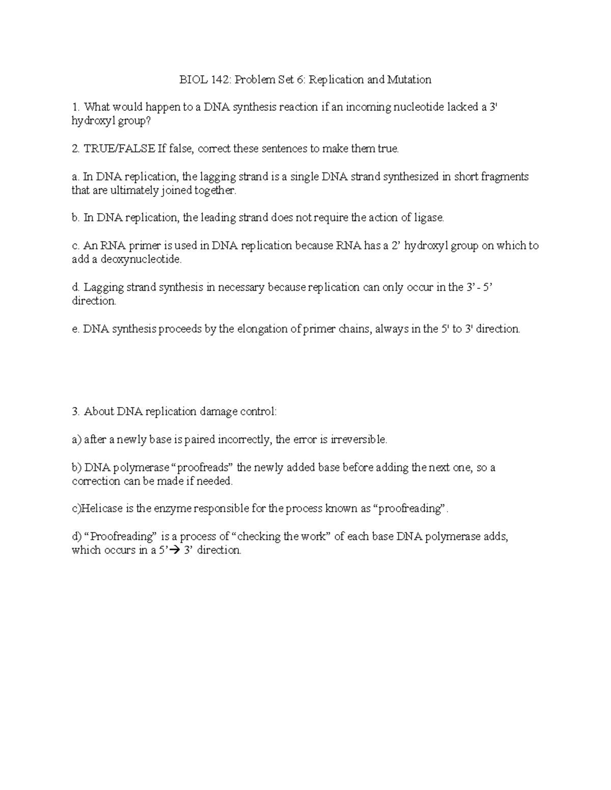 BIOL 142 Problem Set 6 - Replication And Mutation - BIOL 142: Problem ...