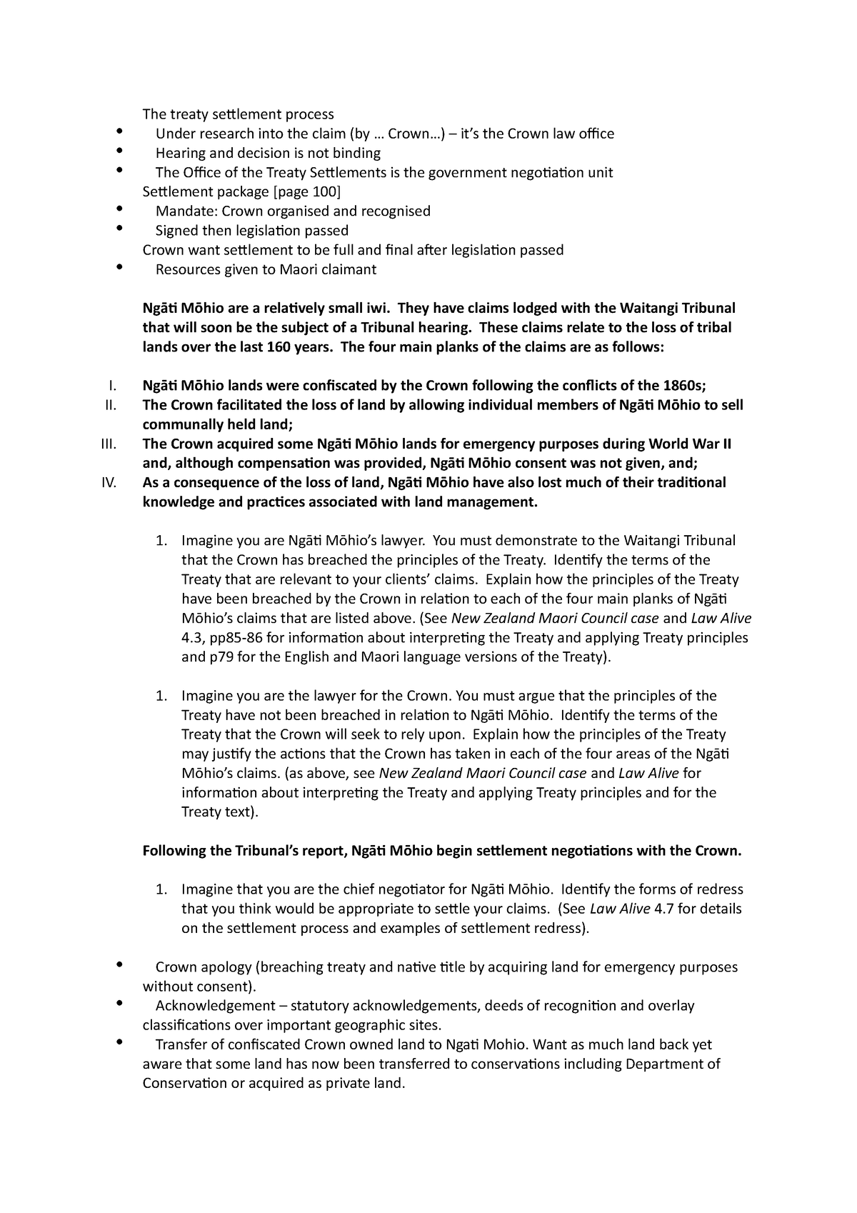 LAWS121 tutorial four - treaty of waitangi - The treaty settlement ...