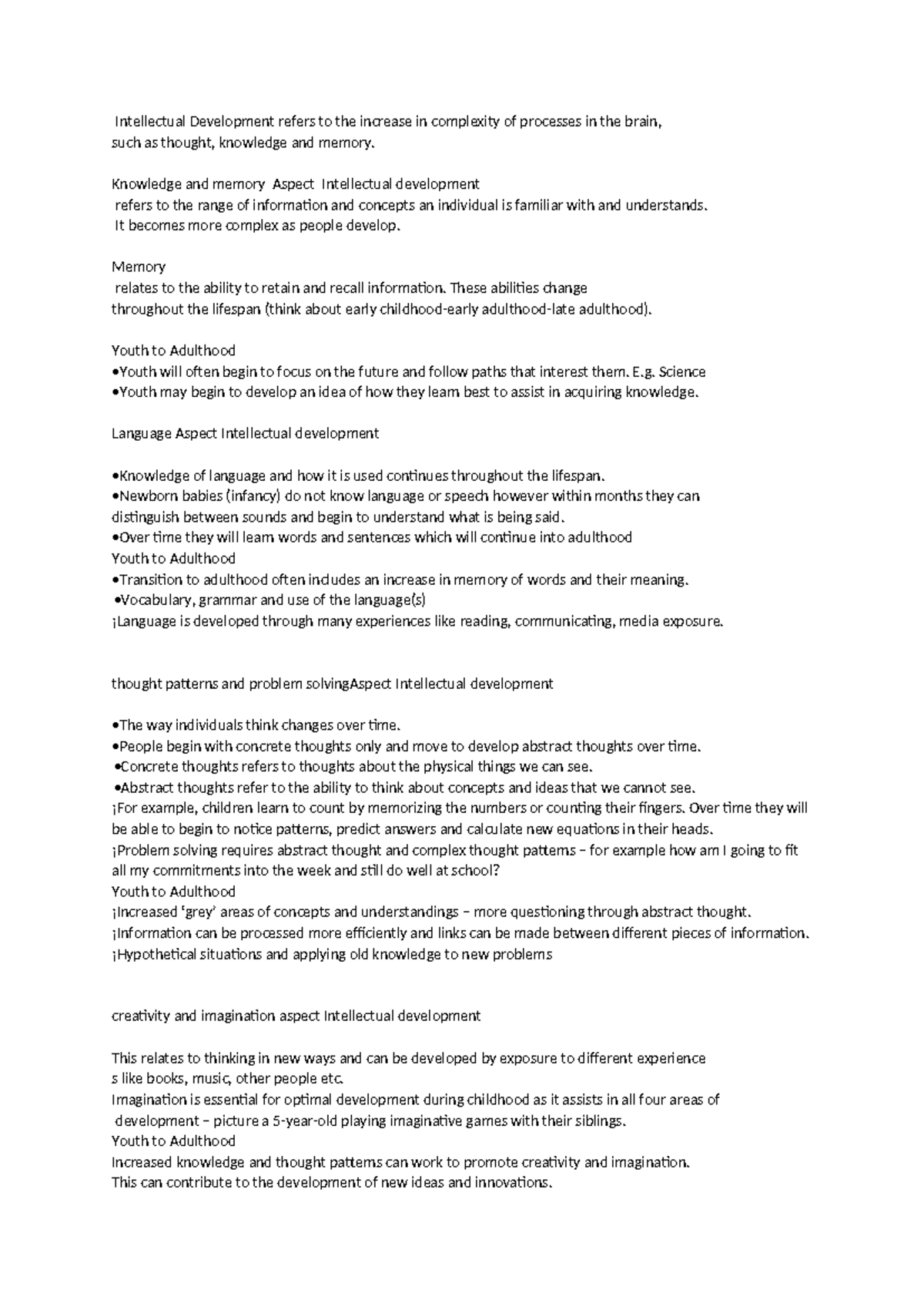 Intellectual Development - Knowledge and memory Aspect Intellectual ...
