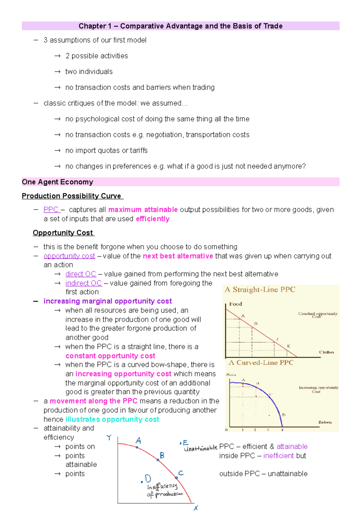 Finals Notes (ECON1101) - Chapter 1 – Comparative Advantage And The ...