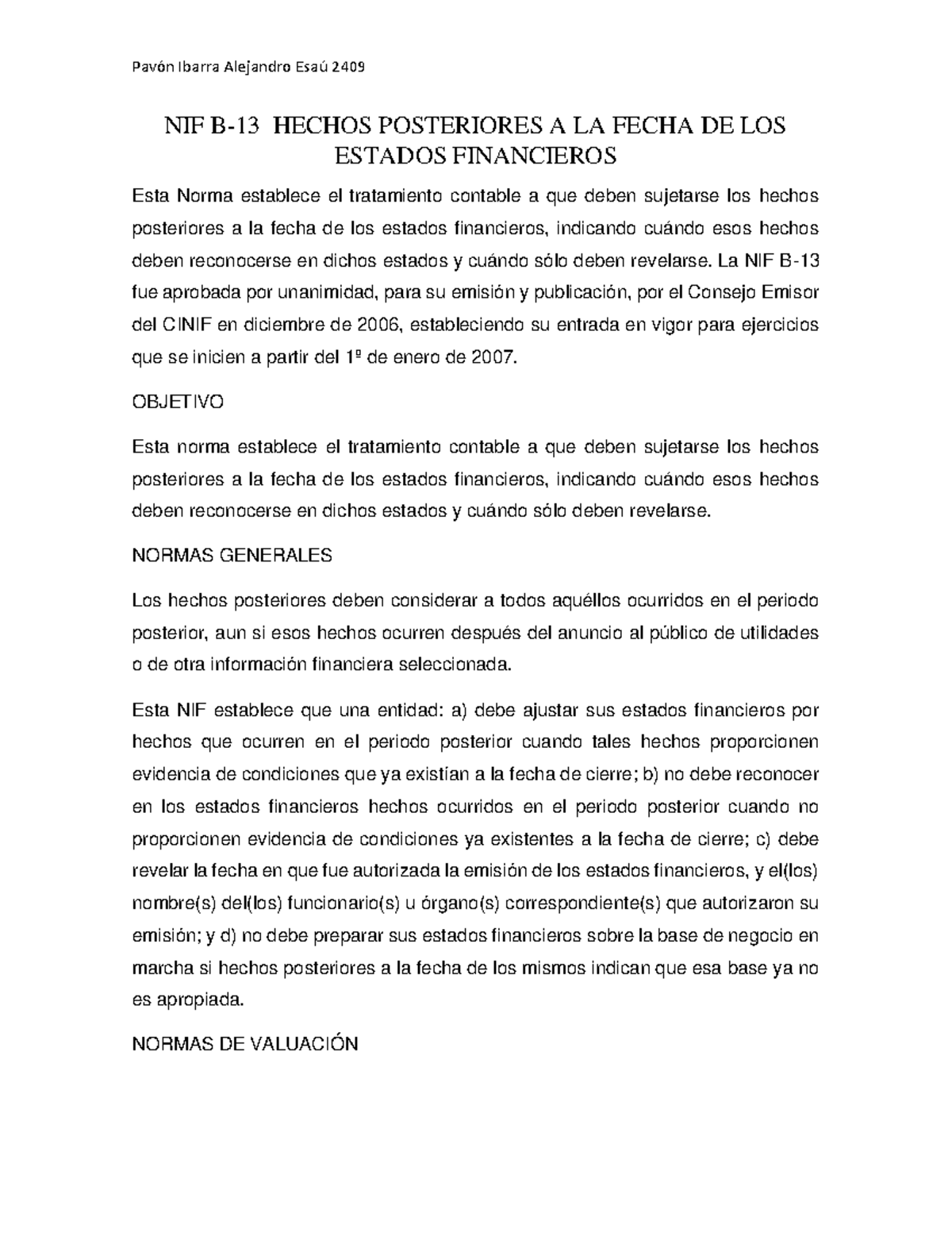 Sintesis NIF B13 Hechos Posteriores - NIF B-13 HECHOS POSTERIORES A LA ...