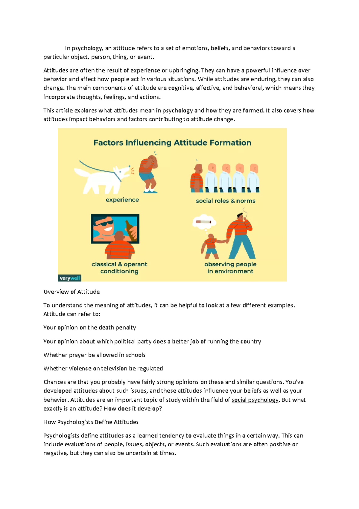 Attitudes in social psychology - In psychology, an attitude refers to a ...