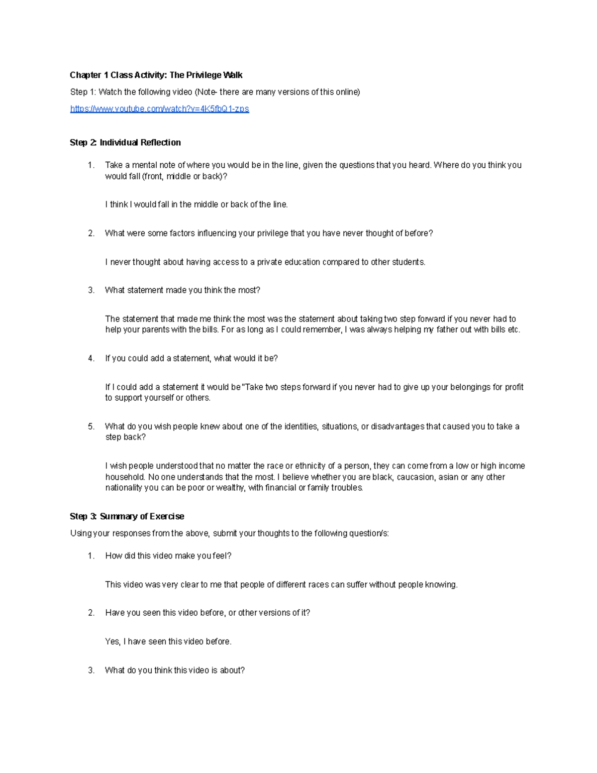 The Privilege Walk Chapter 1 Class Activity The Privilege Walk Step