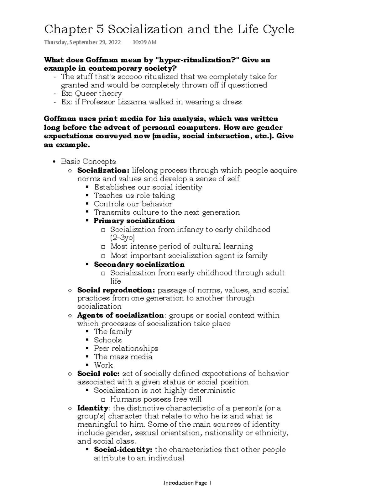 Chapter 5 Socialization And The Life Cycle - What Does Goffman Mean By ...