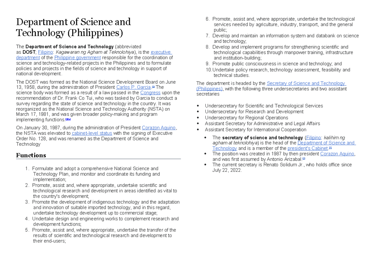 DOST reviewer - Department of Science and Technology (Philippines) The ...