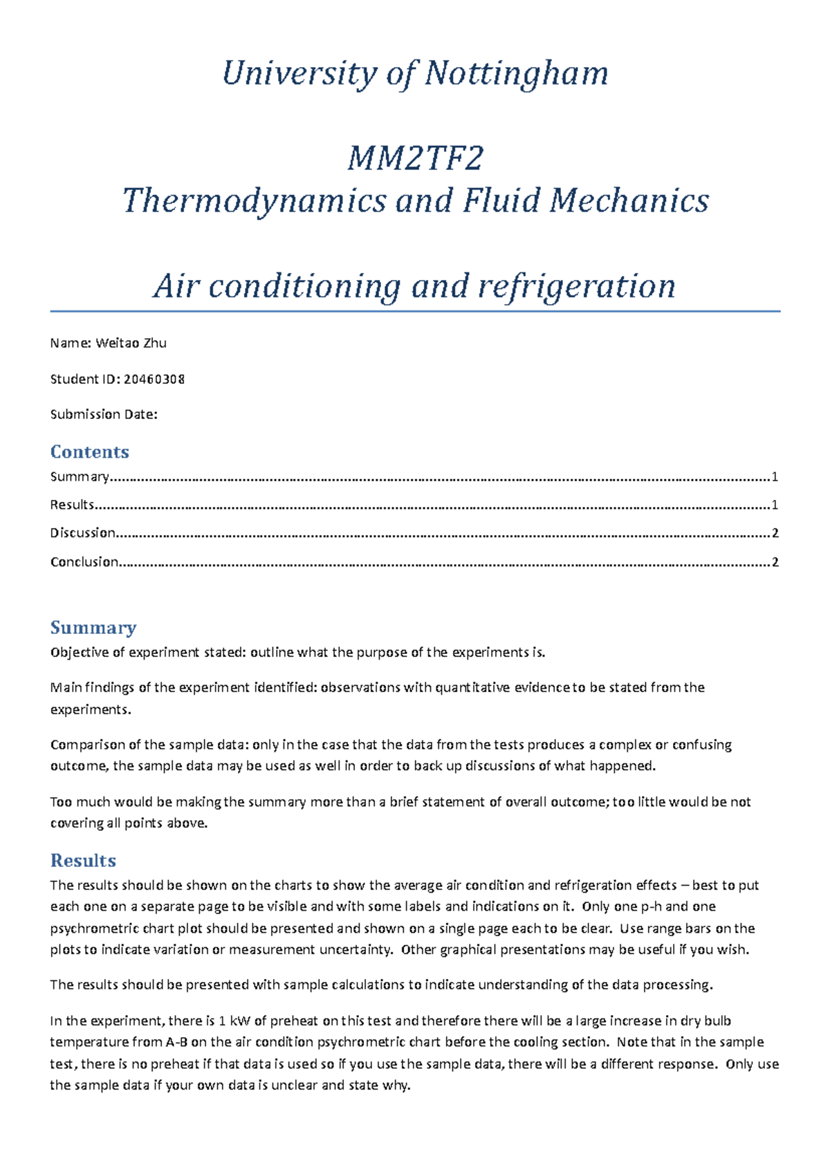 Air Conditioning Report Format University of Nottingham MM2TF