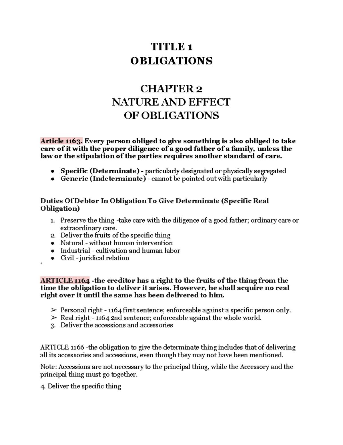 Obligations Chapter 2 - TITLE 1 OBLIGATIONS CHAPTER 2 NATURE AND EFFECT ...