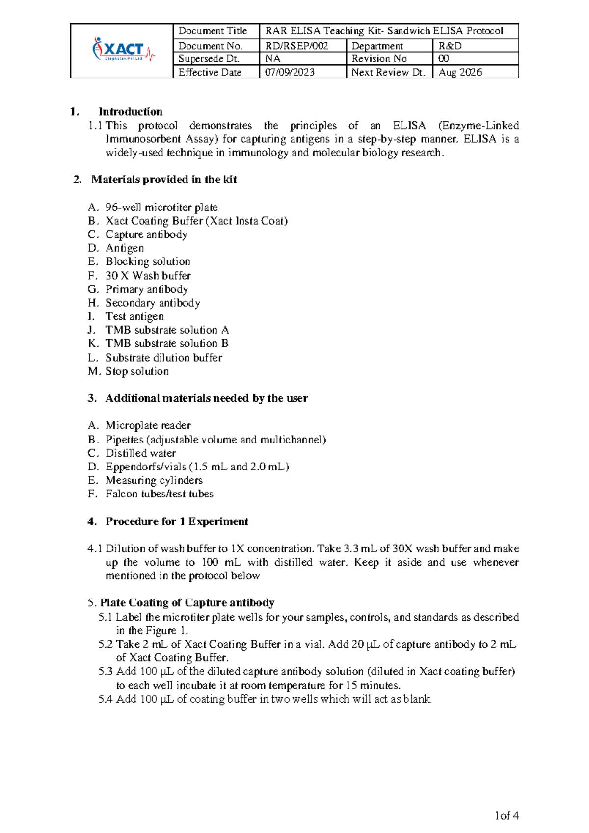 Sandwich Elisa Protocol - Document No. RD/RSEP/00 2 Department R&D ...