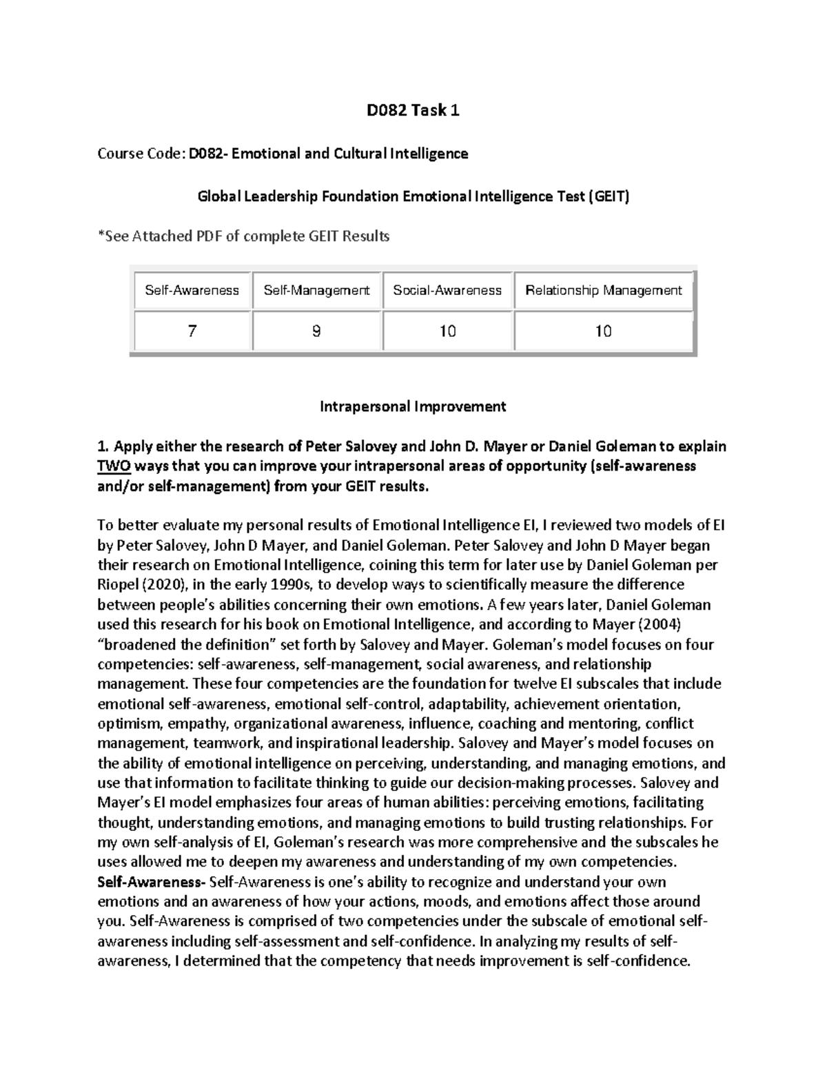 D082 Task 1 - Passed 1st Attempt - D082 Task 1 Course Code: D082 ...