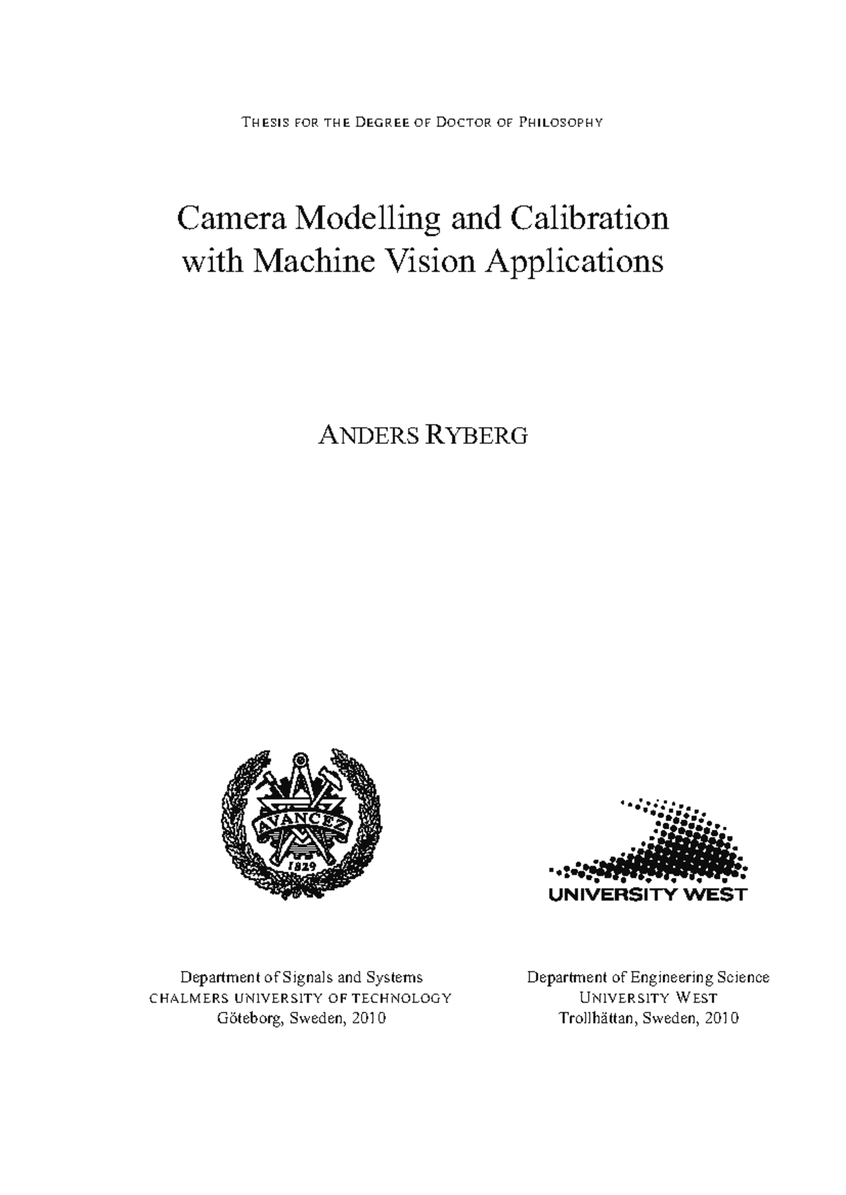 Camera calibration unit 2 - T HESIS FOR THE D EGREE OF D OCTOR OF P ...