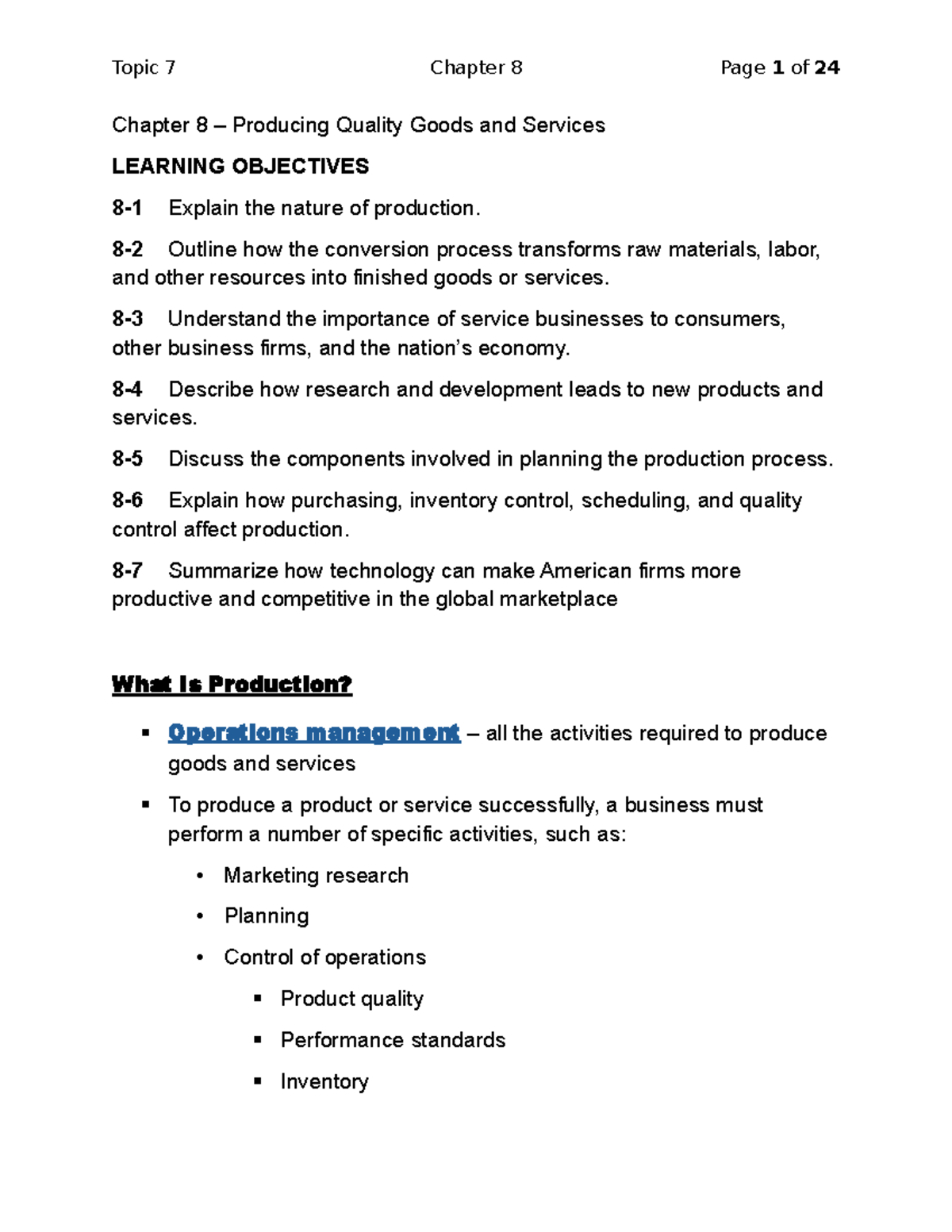 Top 7 Ch8 PPt Notes - Chapter 8 – Producing Quality Goods and Services ...