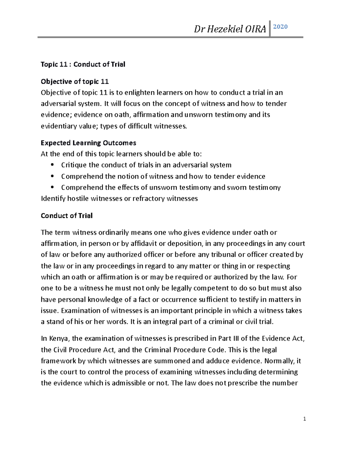 Topic 11, Evidence II elearning Law MKU Studocu