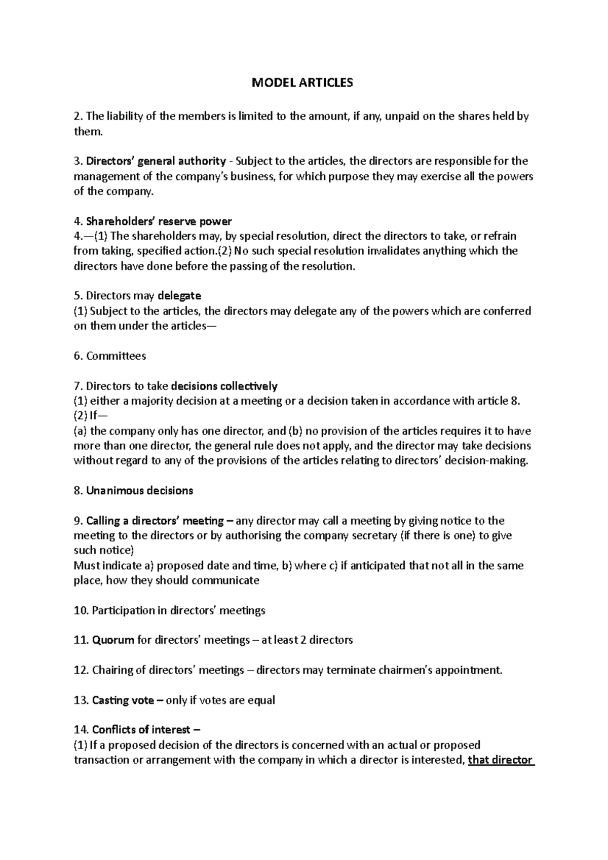 Revision Notes of Model Articles - Business Law and Practice - MODEL ...