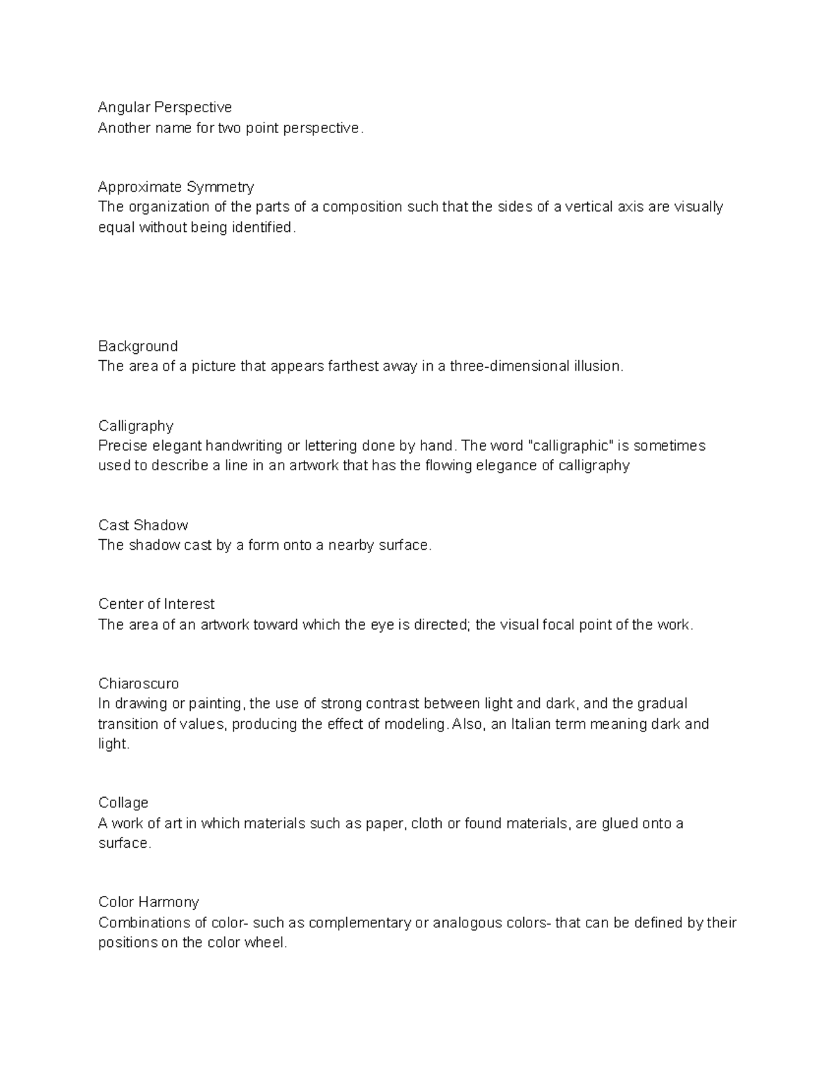 ART EXAM practice set - Angular Perspective Another name for two point ...